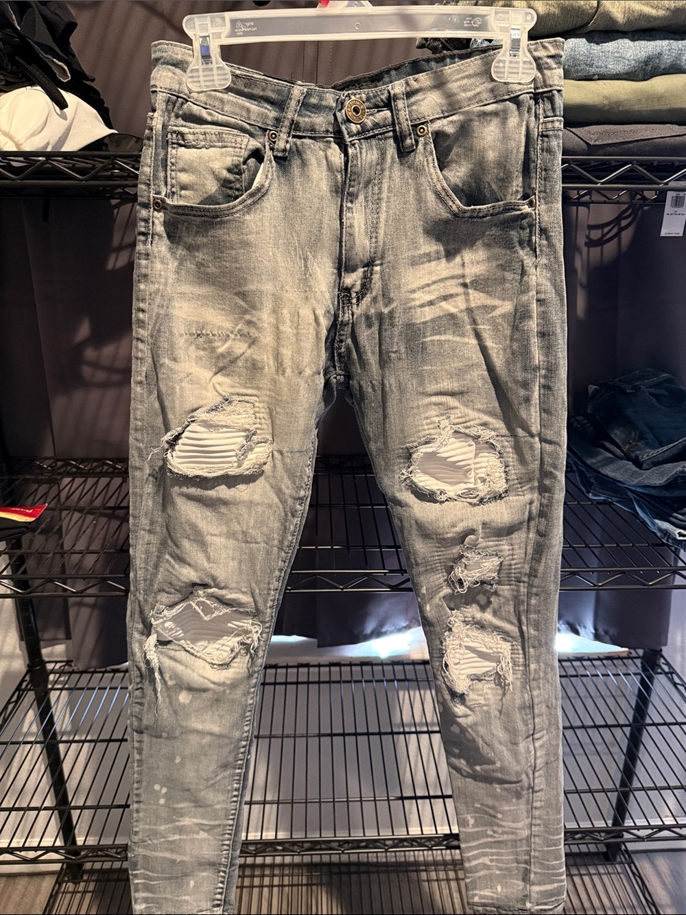 Men's Skinny Distressed Gray Ripped Jeans